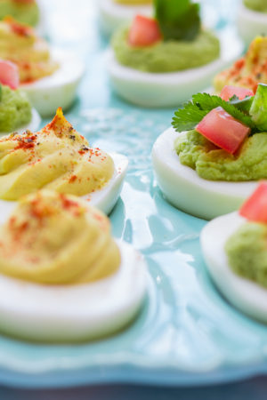 Deviled Eggs two ways... standard and guacamole.