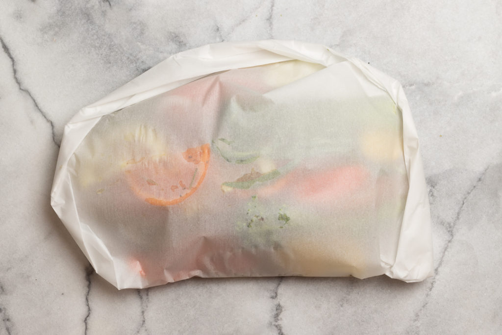 Salmon in parchment paper, folding stage 2