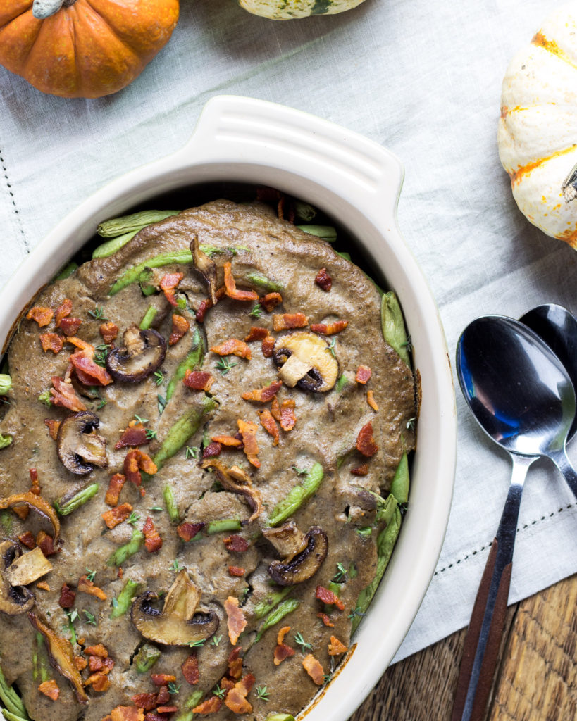 Green bean casserole made with homemade mushroom soup