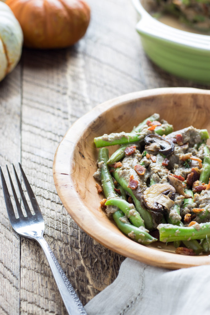 Green bean casserole made with homemade mushroom soup