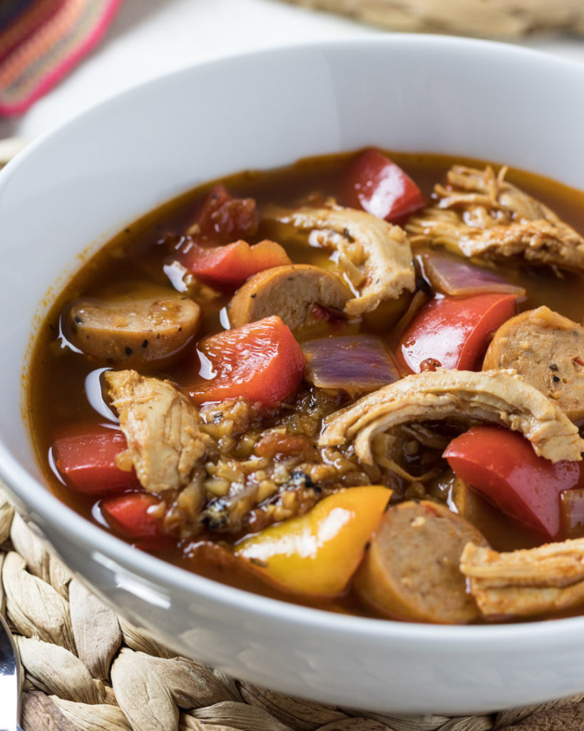 Close-up of a bowl of Paleo Jambalaya